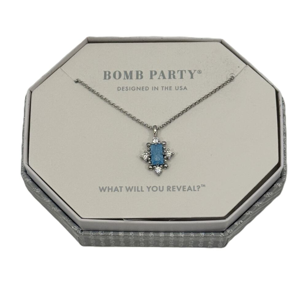 Bomb Party Aquamarine Ice Crystal .925 Solid Sterling Silver Necklace
